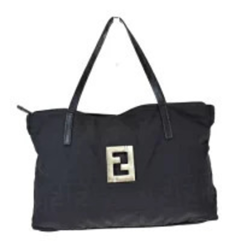 Fendi Zucca Tote Handbag Black Canvas Leather